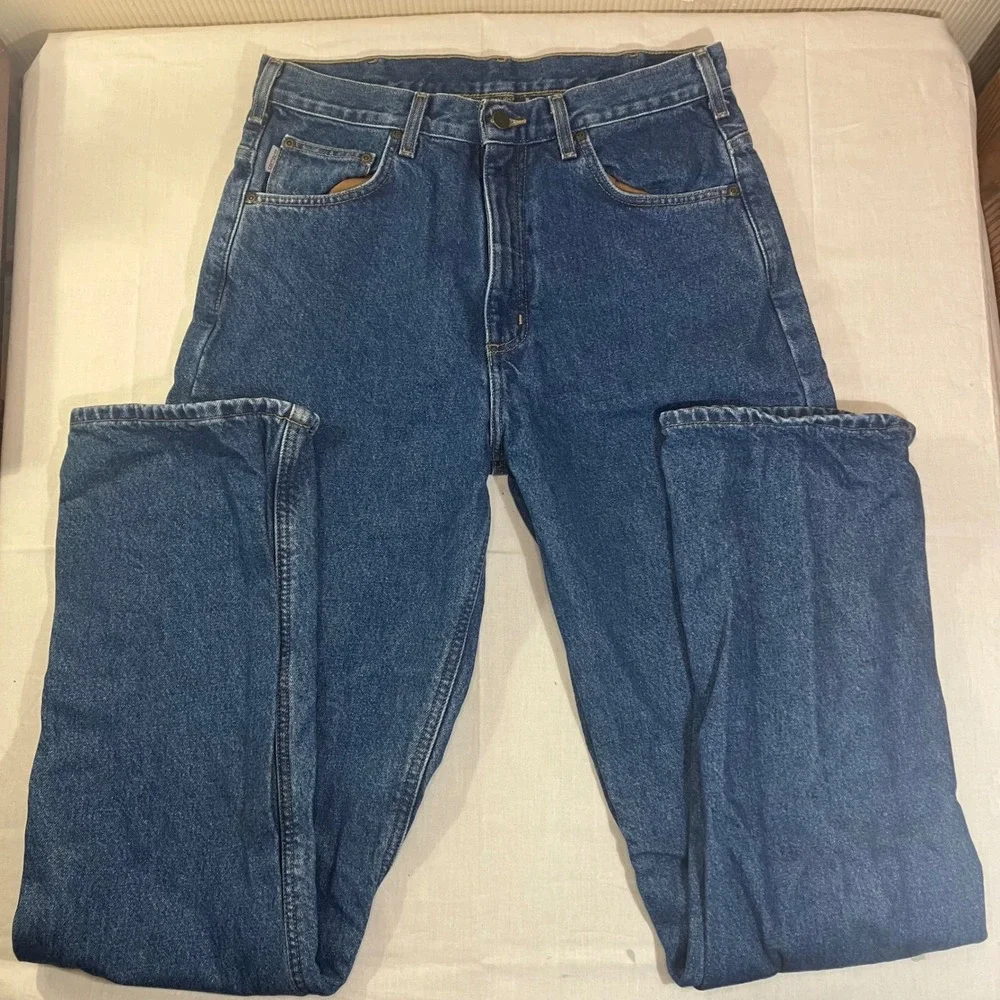 Carhartt B172 DST Mens 32x36 Flannel Lined Relaxed Fit Jeans Dark Blue Denim
